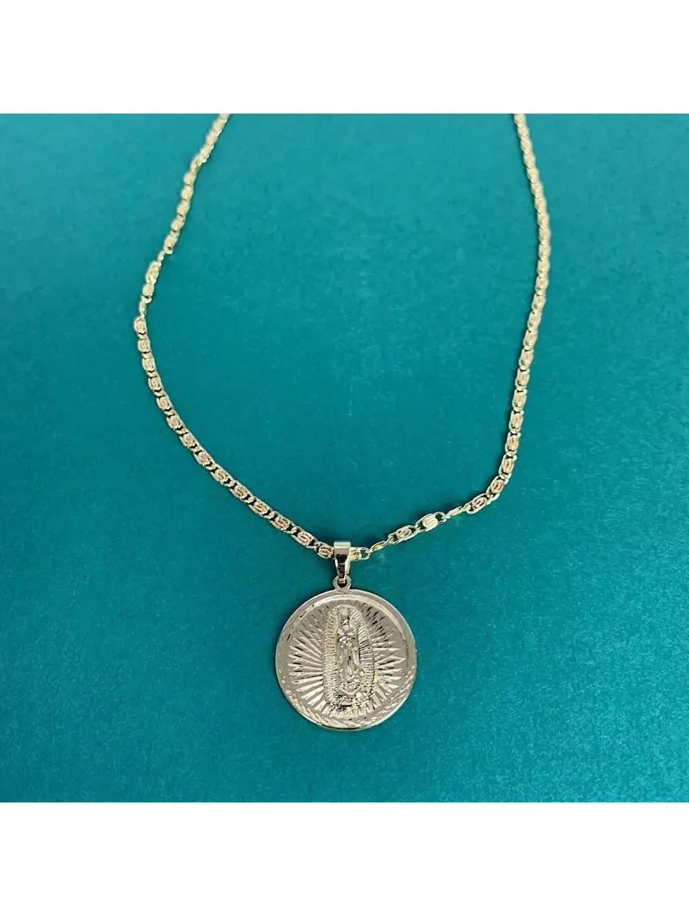 Saint Marry big pendant y2k 90s style gold necklace chain. Grunge punk style